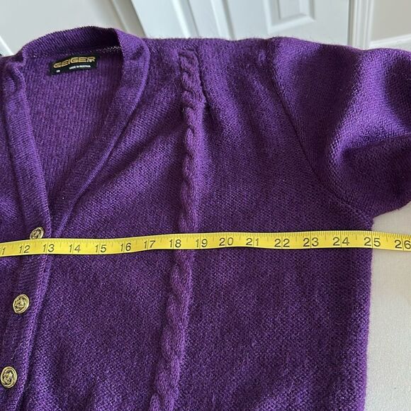 VTG 1980s Geiger Austria Purple Wool Cardigan Sweater Women’s 38 Gold Buttons - Picture 9 of 13